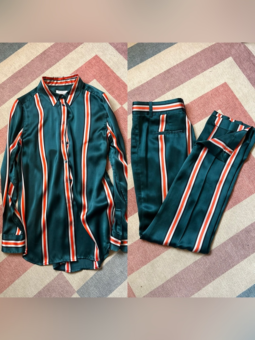 Equipment Emerald Green with Orange/White Stripe - Shirt/Pant Set